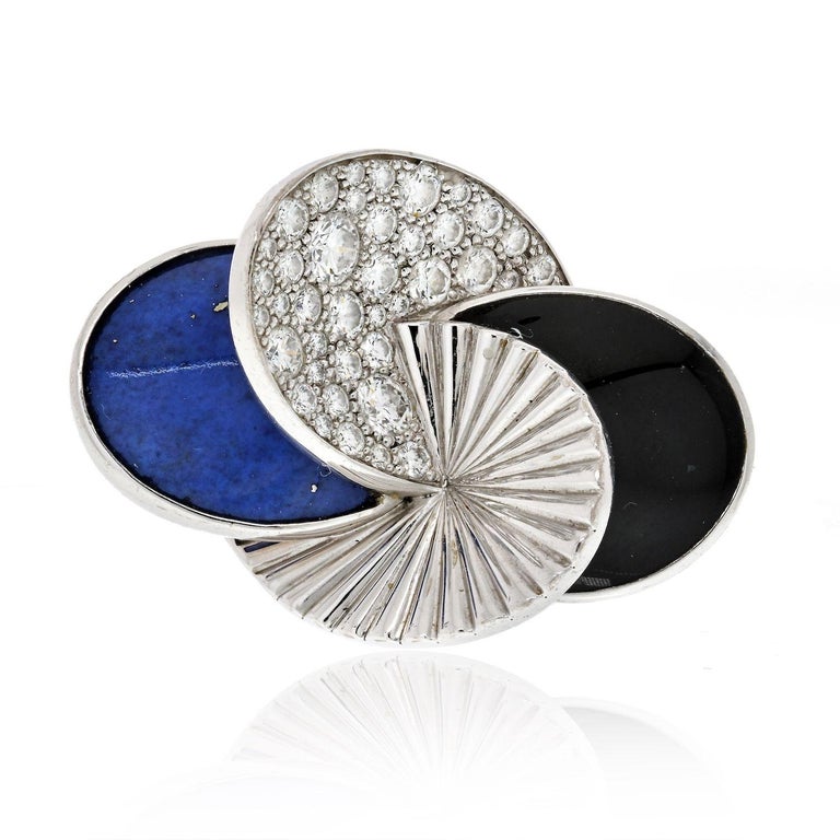 Women's Cartier 18K White Gold Lapis Lazuli, Onyx and Diamond Ring For Sale