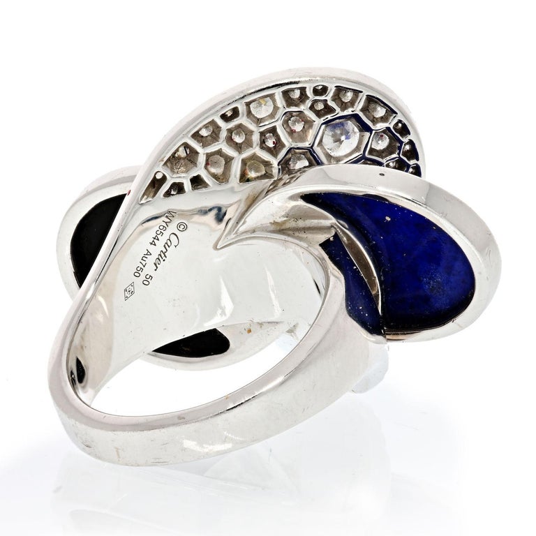 Cartier 18K White Gold Lapis Lazuli, Onyx and Diamond Ring For Sale 1