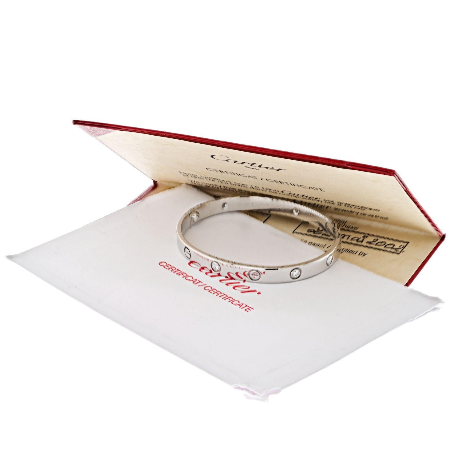 Women's Cartier 18K White Gold Love 6 Diamond Bangle circa 1998 Bracelet
