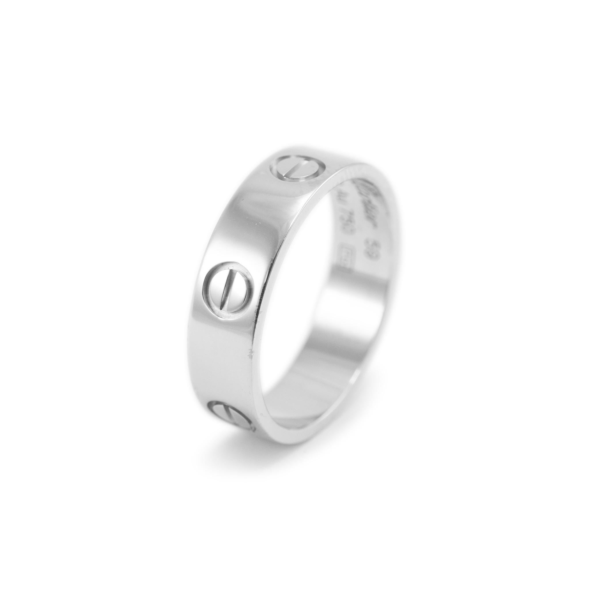 Cartier 18K White Gold Love Band Ring In Excellent Condition In Houston, TX