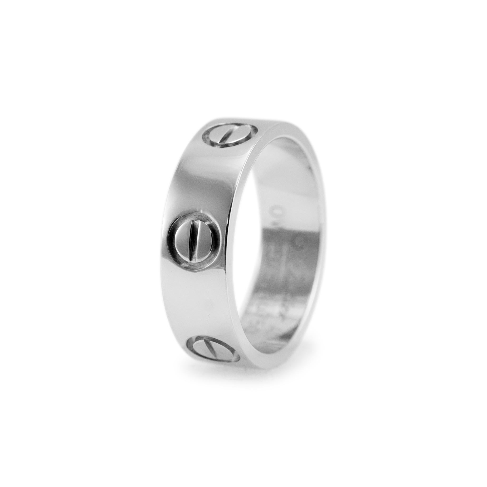 Cartier 18K White Gold Love Band Ring In Excellent Condition In Houston, TX
