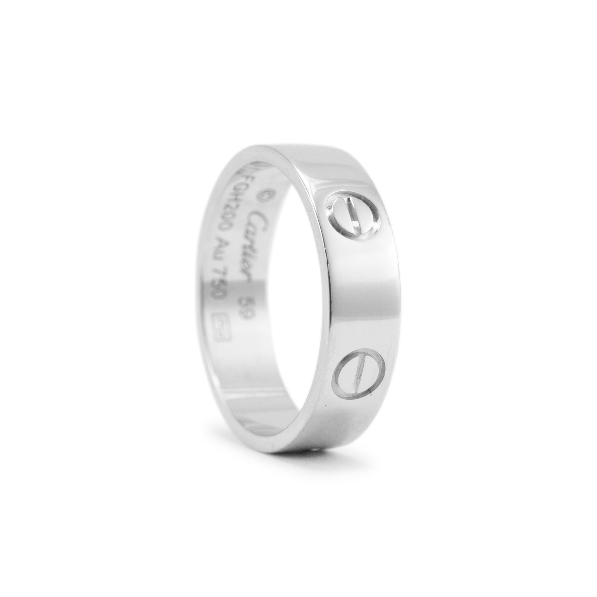 Women's or Men's Cartier 18K White Gold Love Band Ring