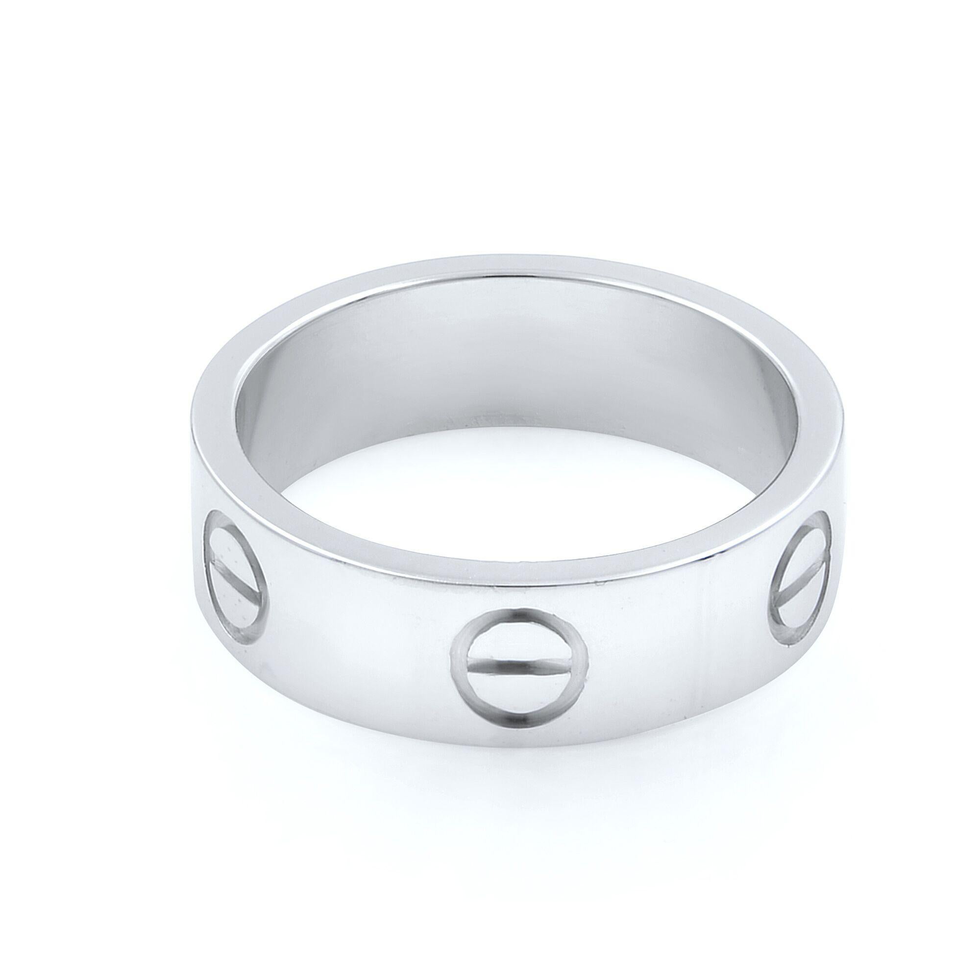 Modern Cartier 18K White Gold Love Band Ring For Sale