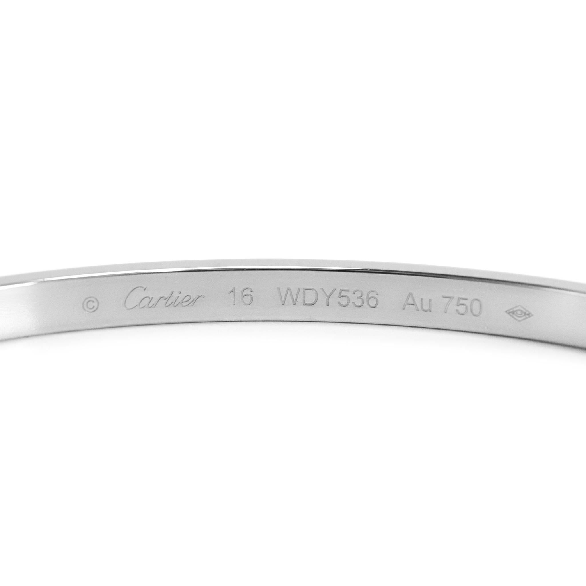 Cartier 18K White Gold Love Bangle Bracelet Small Model In Excellent Condition In Houston, TX