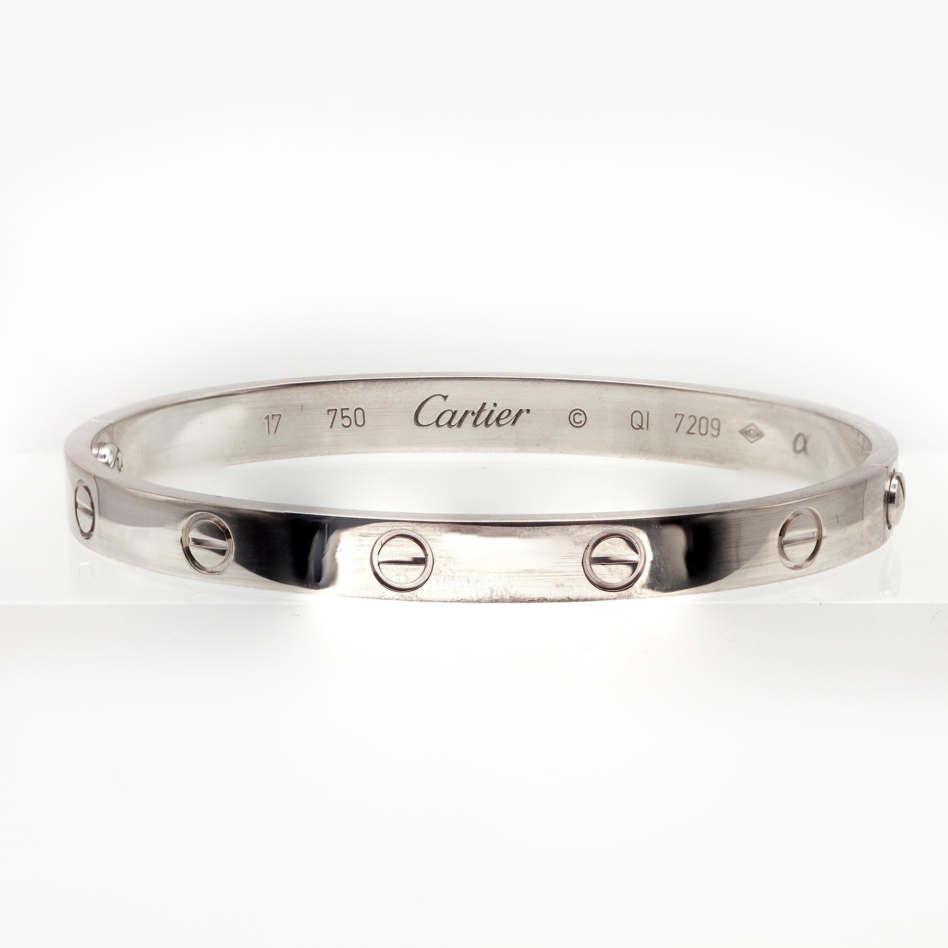Contemporary Cartier 18K White Gold Love Bangle Bracelet – With Certificate & Sales Receipt For Sale