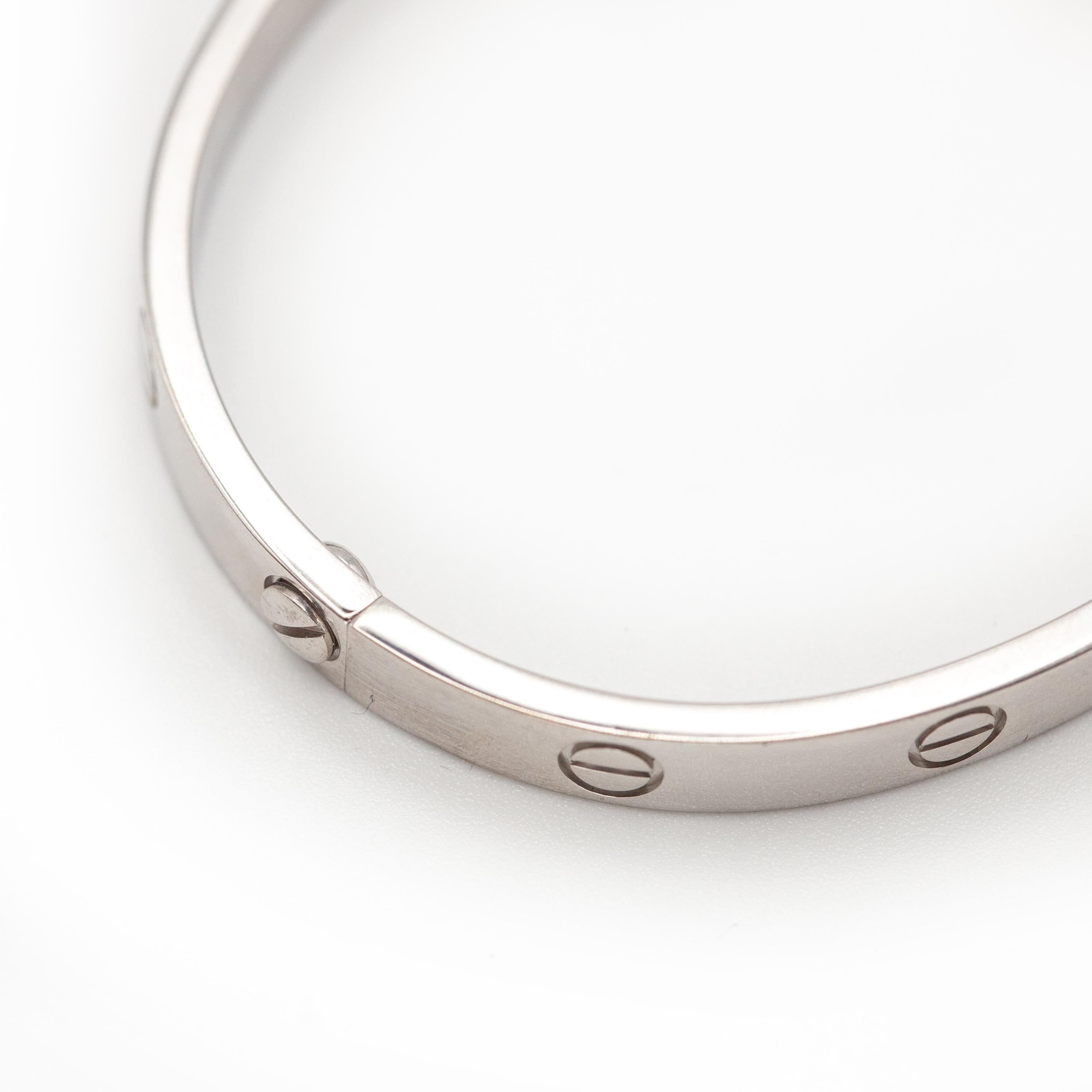 Cartier 18K White Gold Love Bangle Bracelet – With Certificate & Sales Receipt For Sale 1