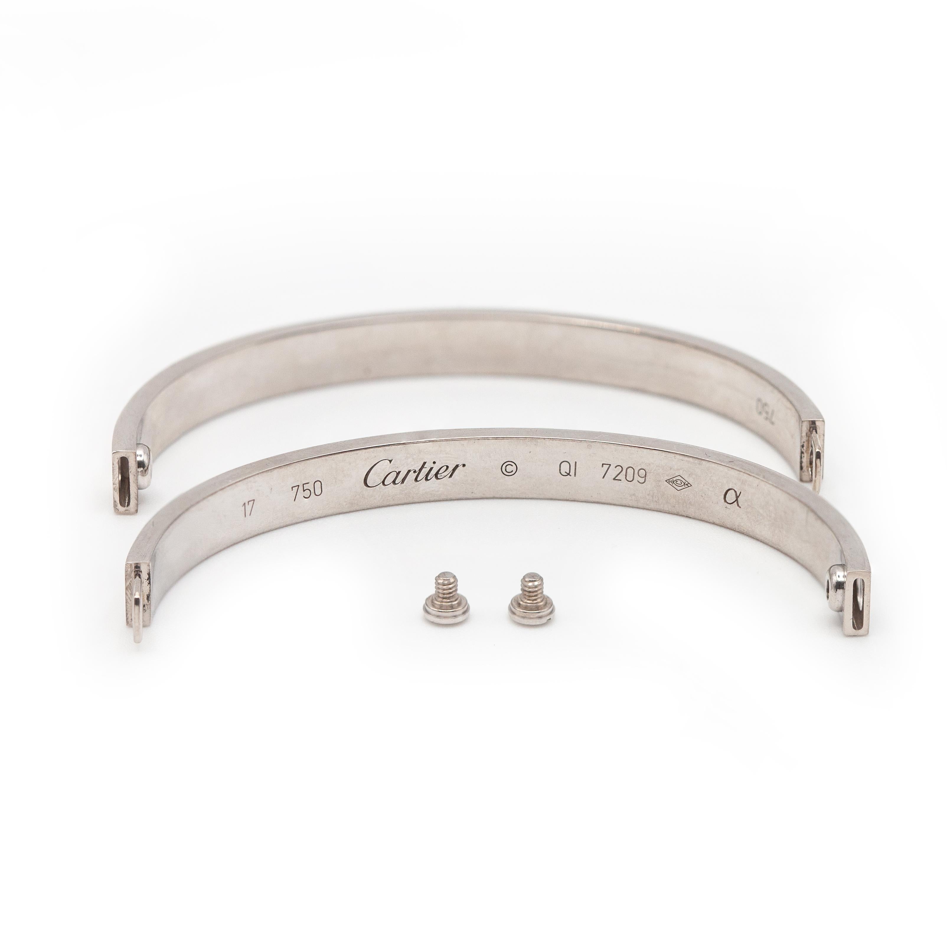 Cartier 18K White Gold Love Bangle Bracelet – With Certificate & Sales Receipt For Sale 4