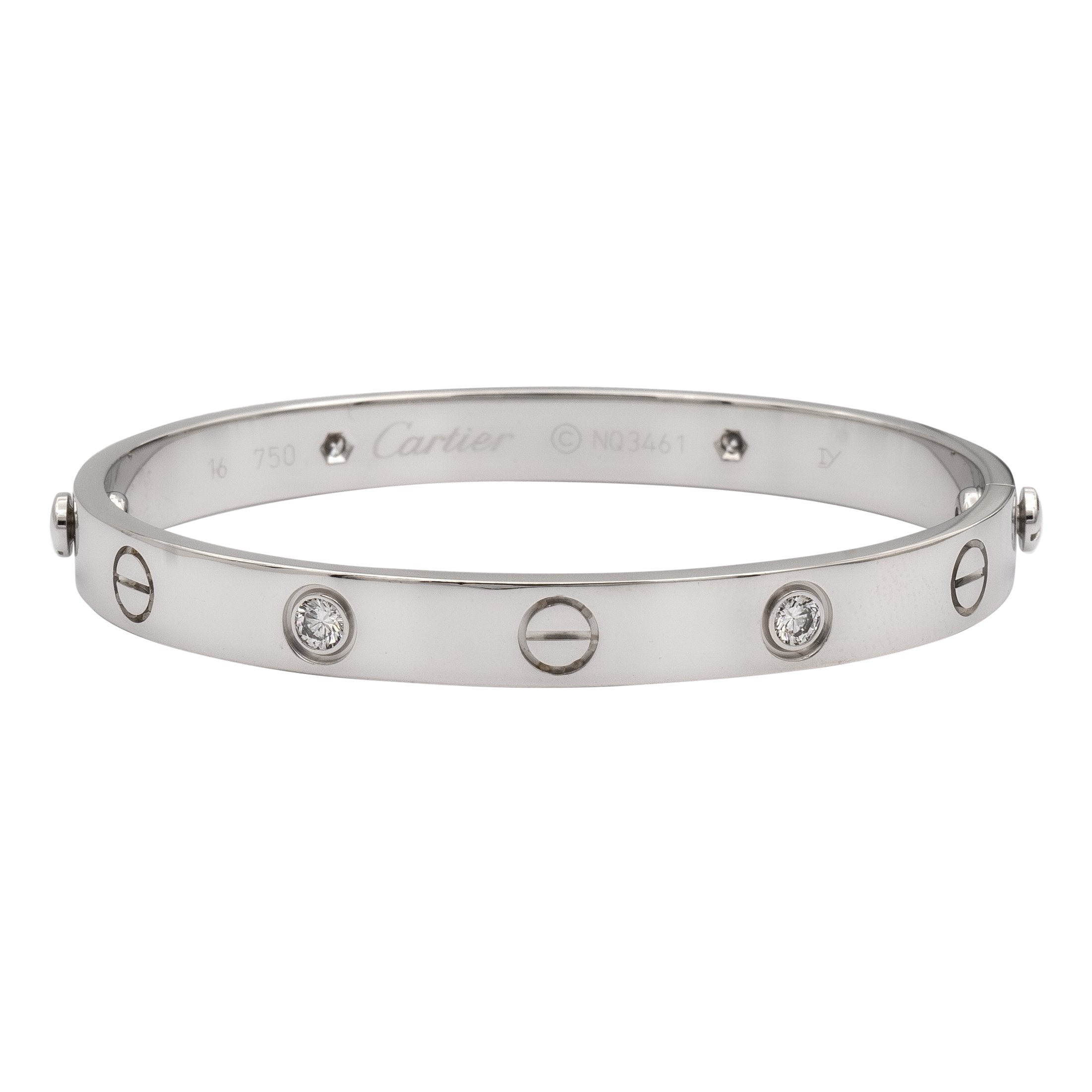 Cartier: 18 Karat Weißgold Love-Armreif mit 4 Diamanten