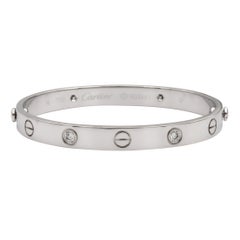 Cartier 18k White Gold Love Bracelet Bangle 4 Diamonds