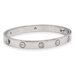 Cartier 18k White Gold Love Bracelet Bangle 4 Diamonds