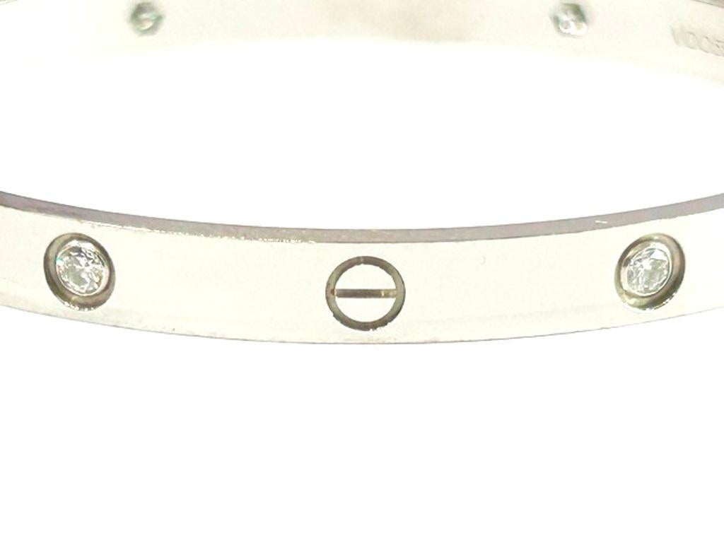 Women's or Men's Cartier 18K White Gold Love Bracelet Classic Model 4 Diamonds B&P For Sale