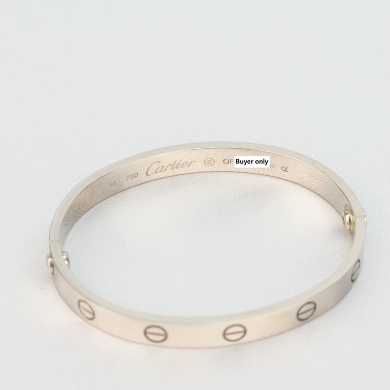 Cartier Love Bracelet Size 16 in 18k White Gold with Service Pouch – Elie's  Fine Jewelry