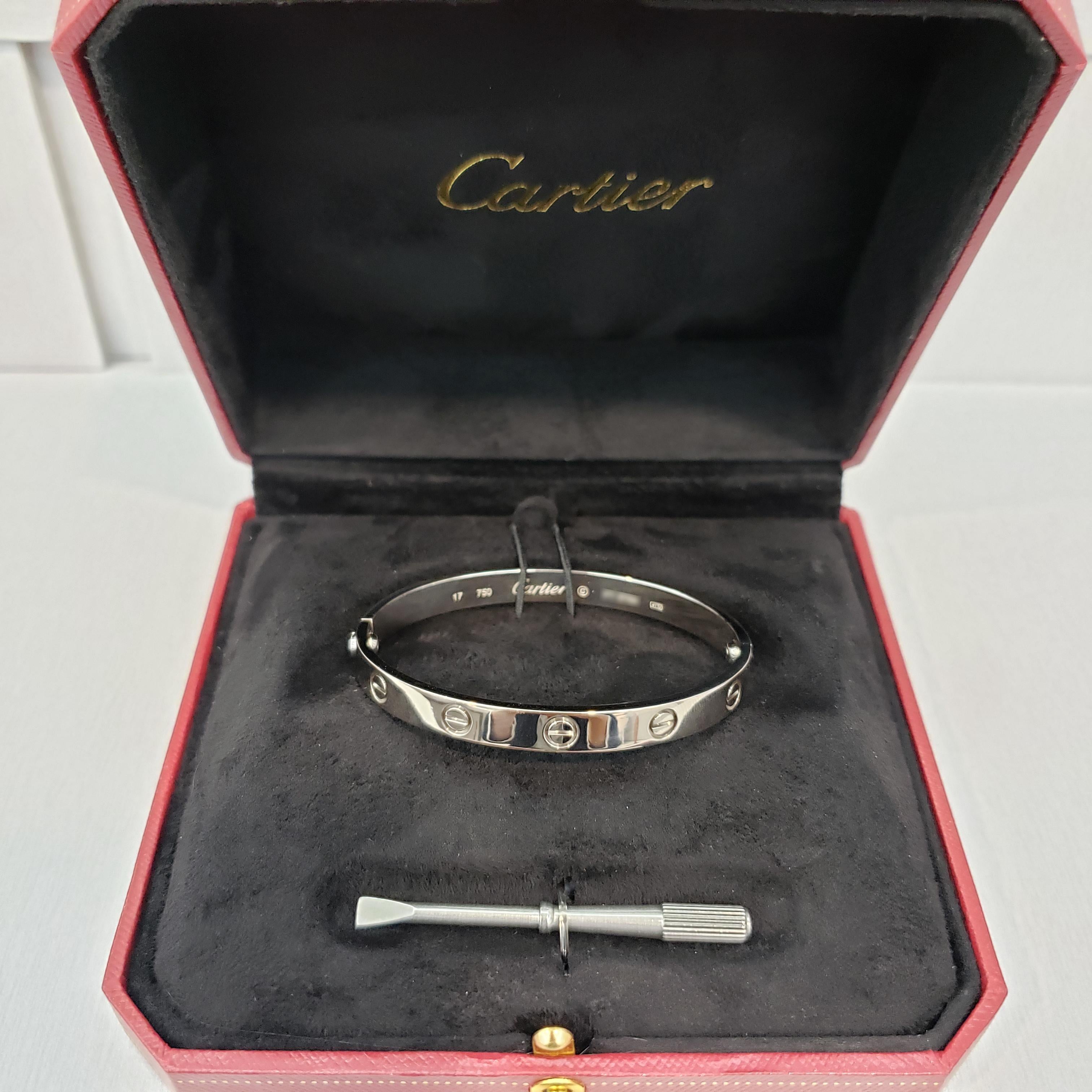 Cartier 18 Karat White Gold Love Bracelet In Excellent Condition In New York, NY