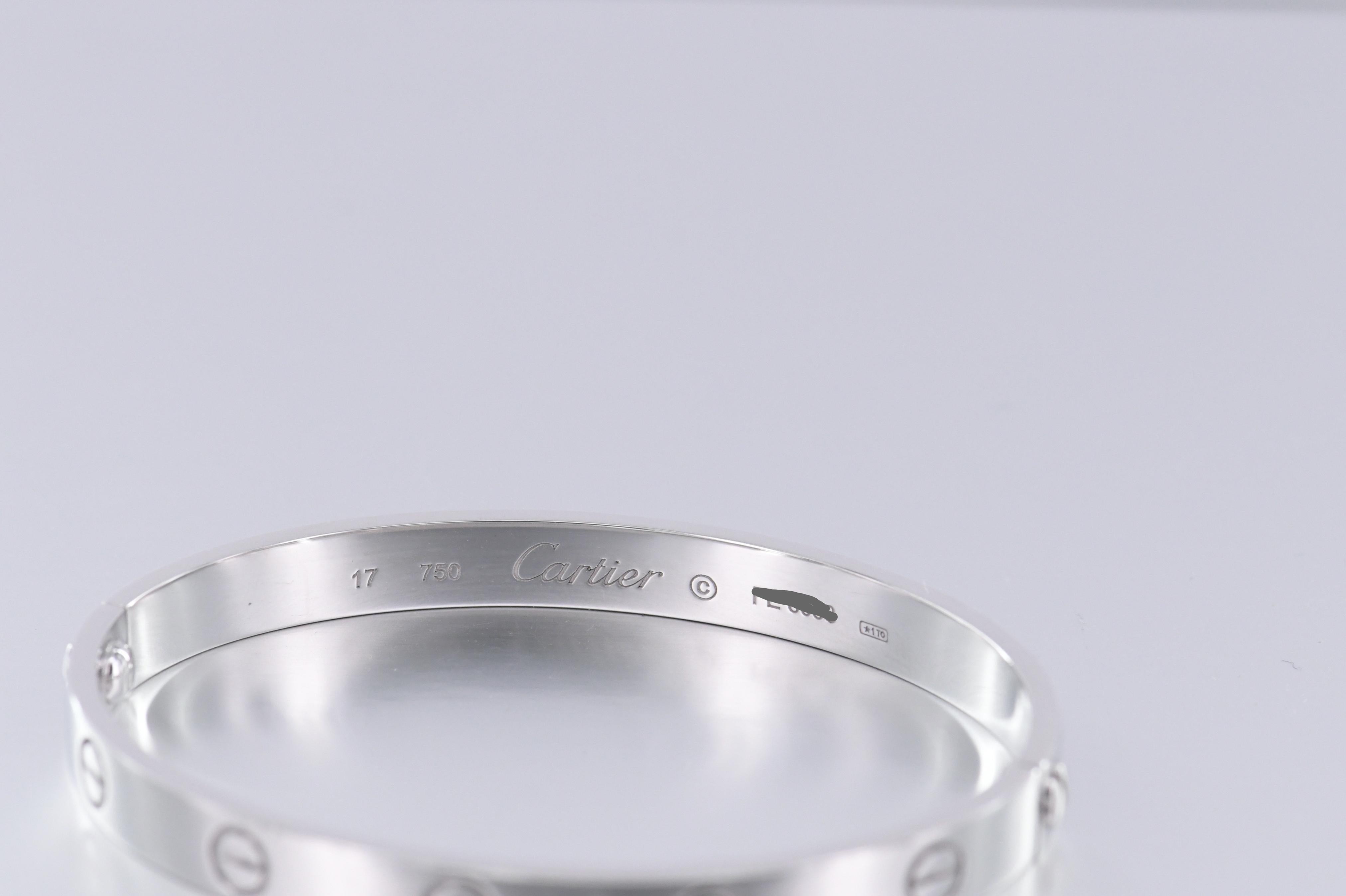 Women's or Men's Cartier 18K White Gold Love Bracelet Size 17