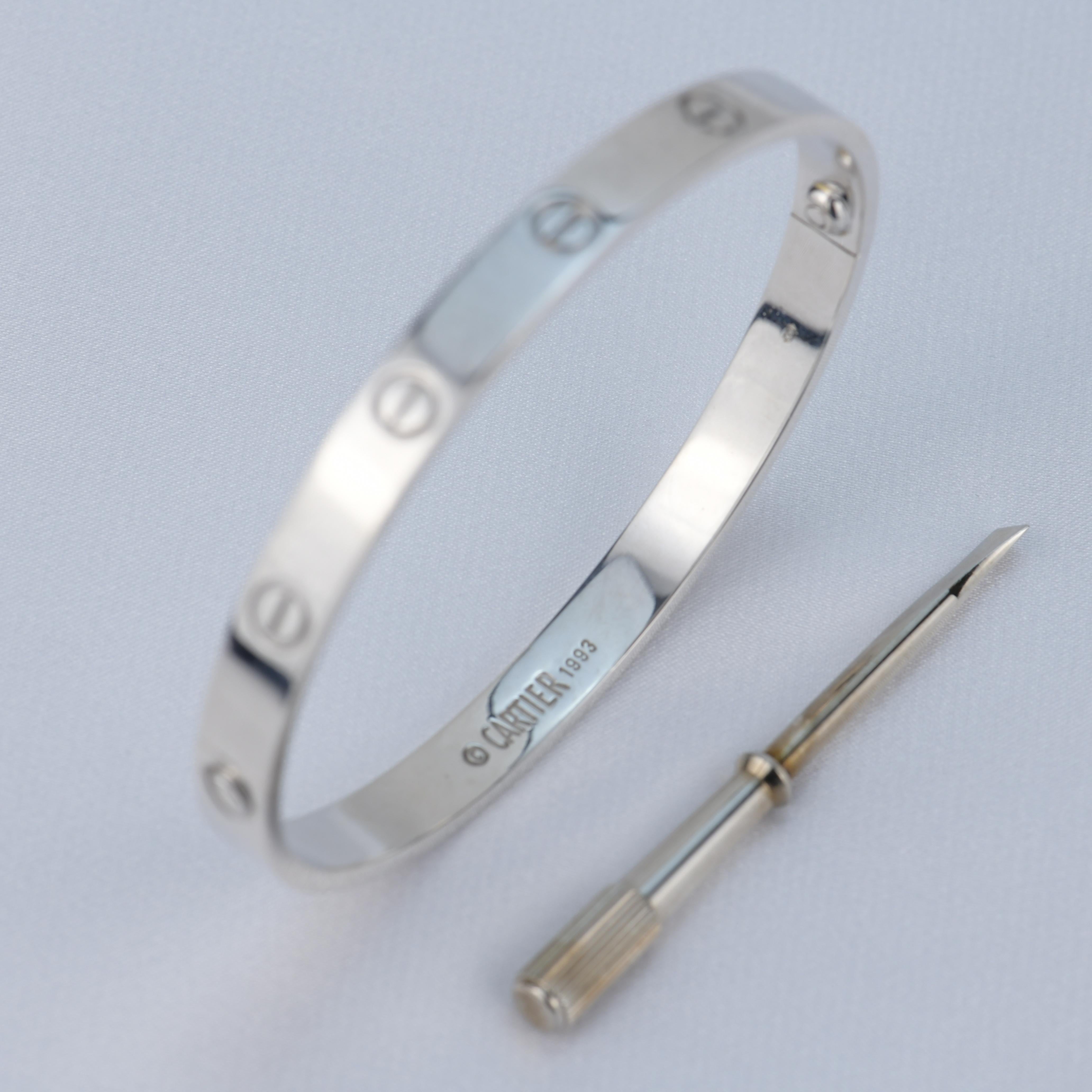 Cartier 18k White Gold Love Bracelet with Box and Card In Excellent Condition In Banbury, GB