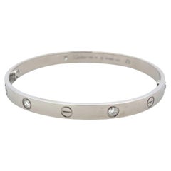 Cartier 18K White Gold Love Bracelet with 4 Diamond Size 19 Box and Paper