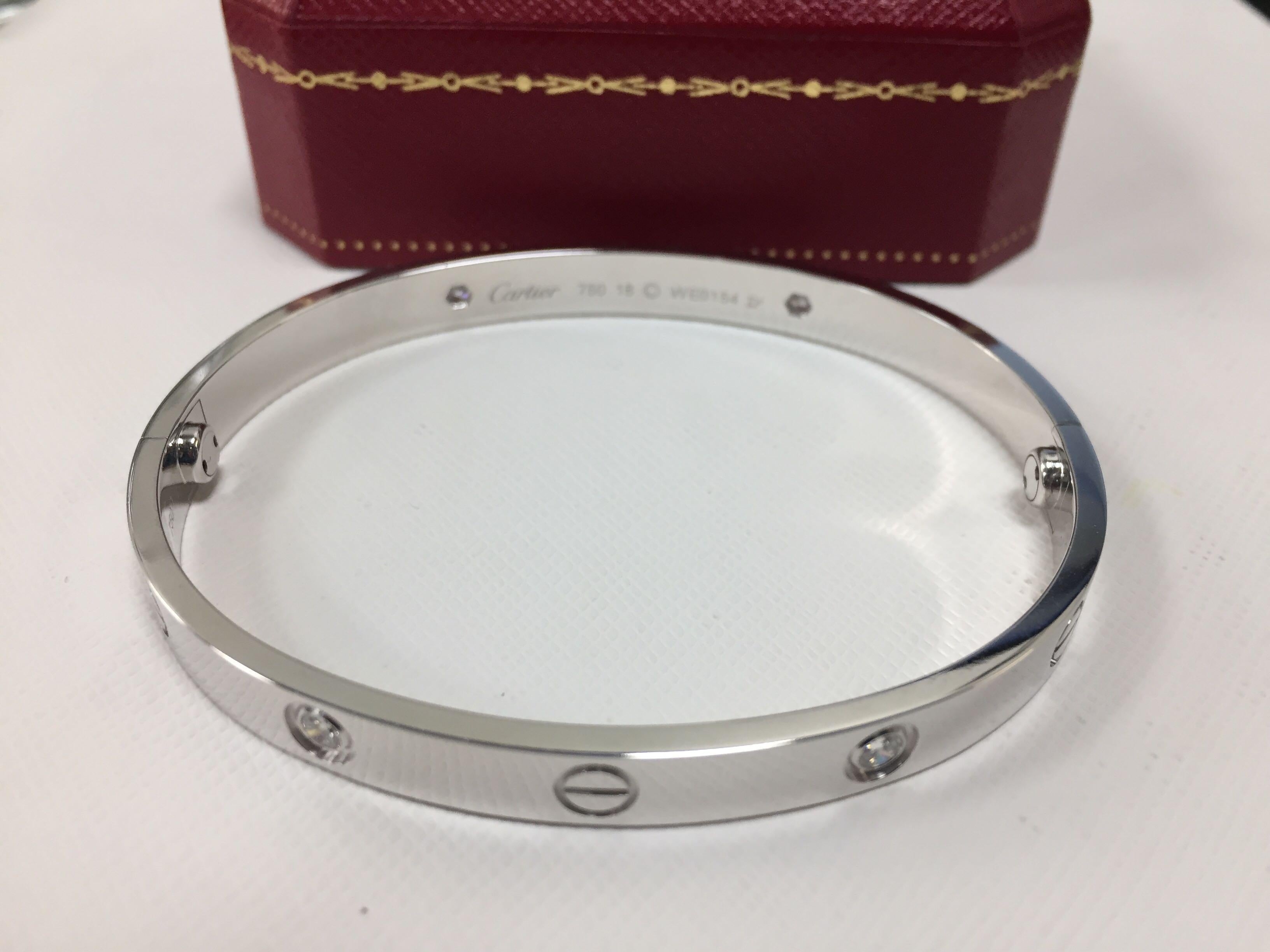 Cartier 18 Karat White Gold Love Bracelet with 4 Diamonds In Excellent Condition In New York, NY