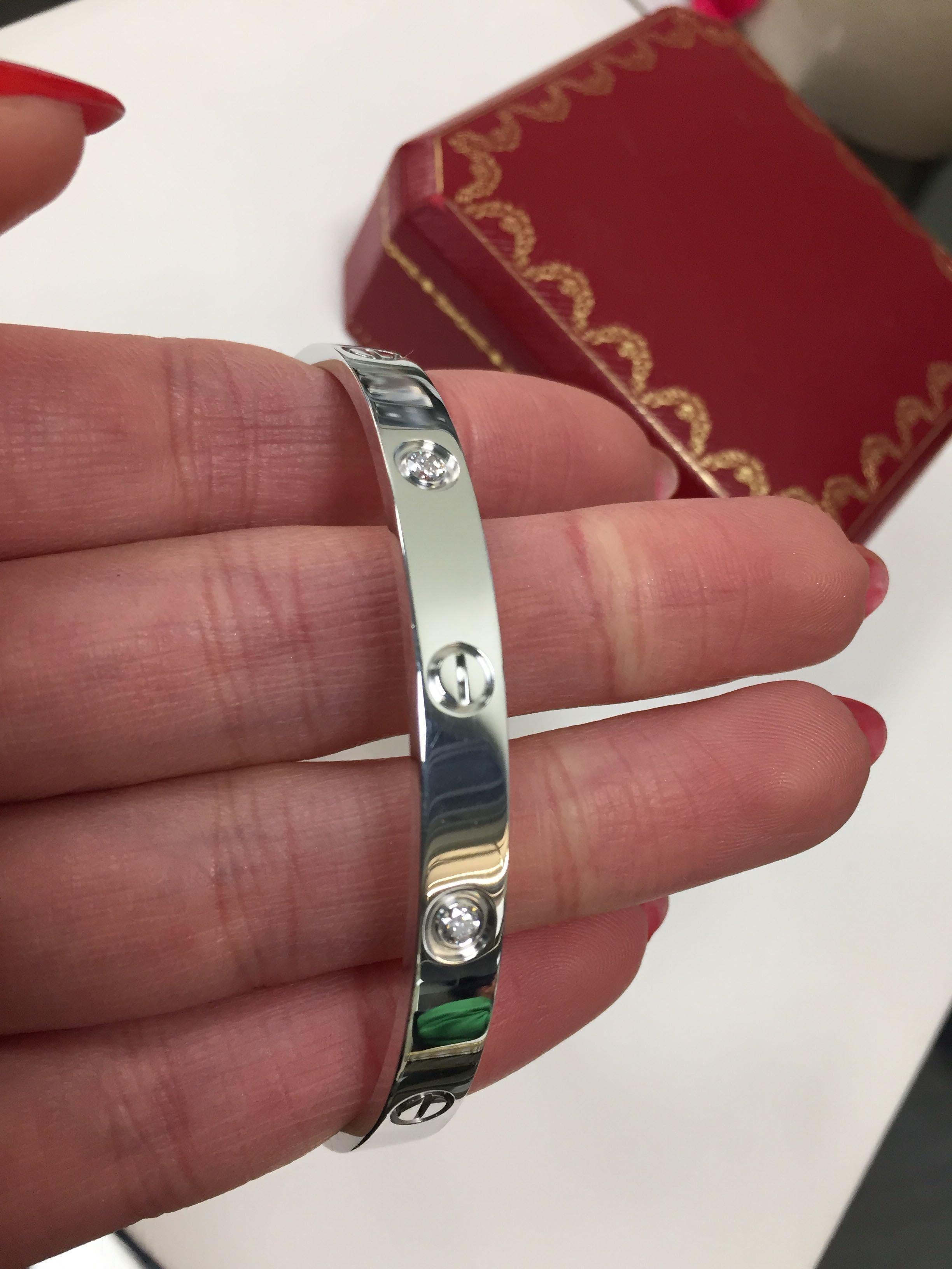 Women's or Men's Cartier 18 Karat White Gold Love Bracelet with 4 Diamonds