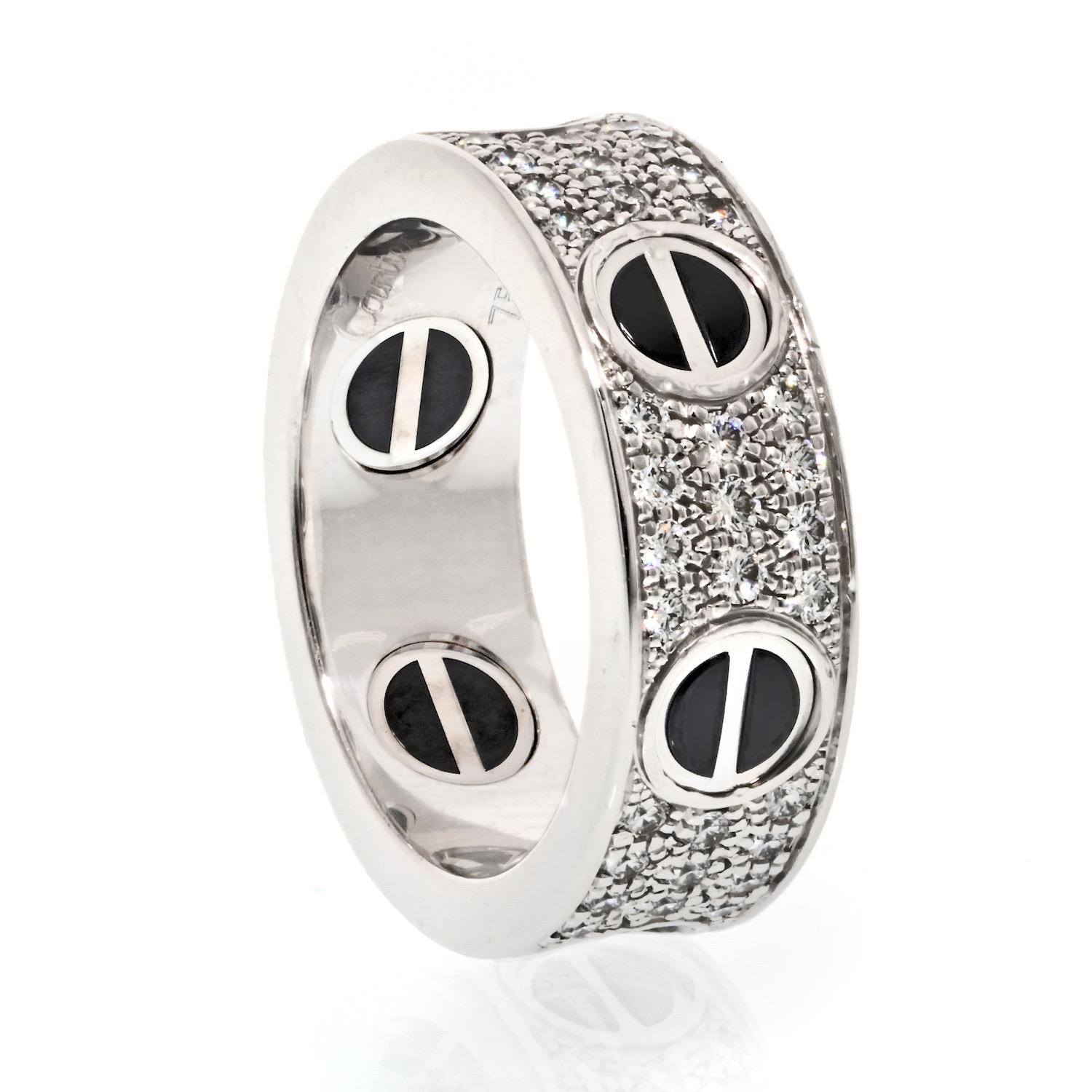 Modern Cartier 18K White Gold Love Diamond Ceramic EU 49 Ring For Sale