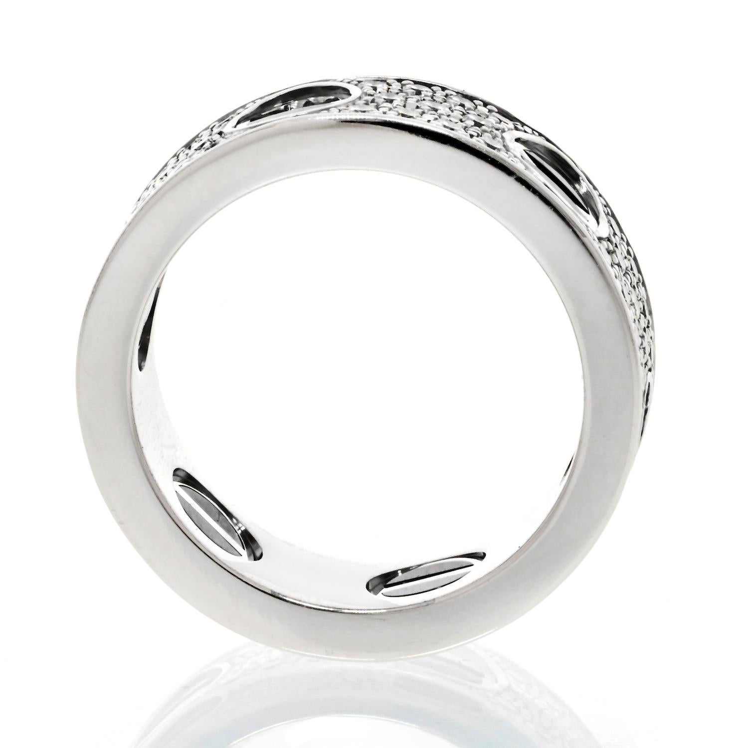 Cartier 18K White Gold Love Diamond Ceramic EU 49 Ring In Excellent Condition For Sale In New York, NY