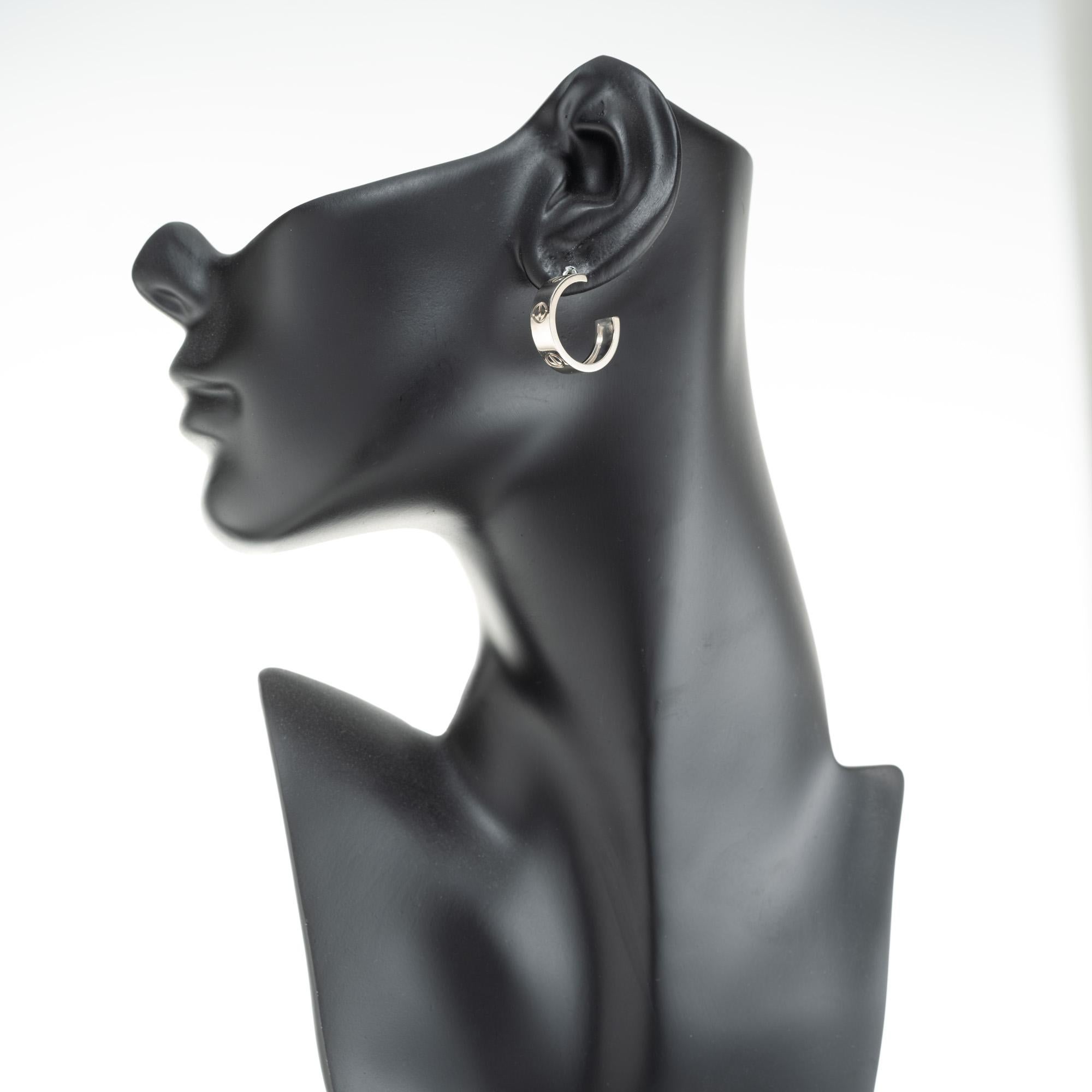 Cartier 18k White Gold Love Hoop Earrings  For Sale 3