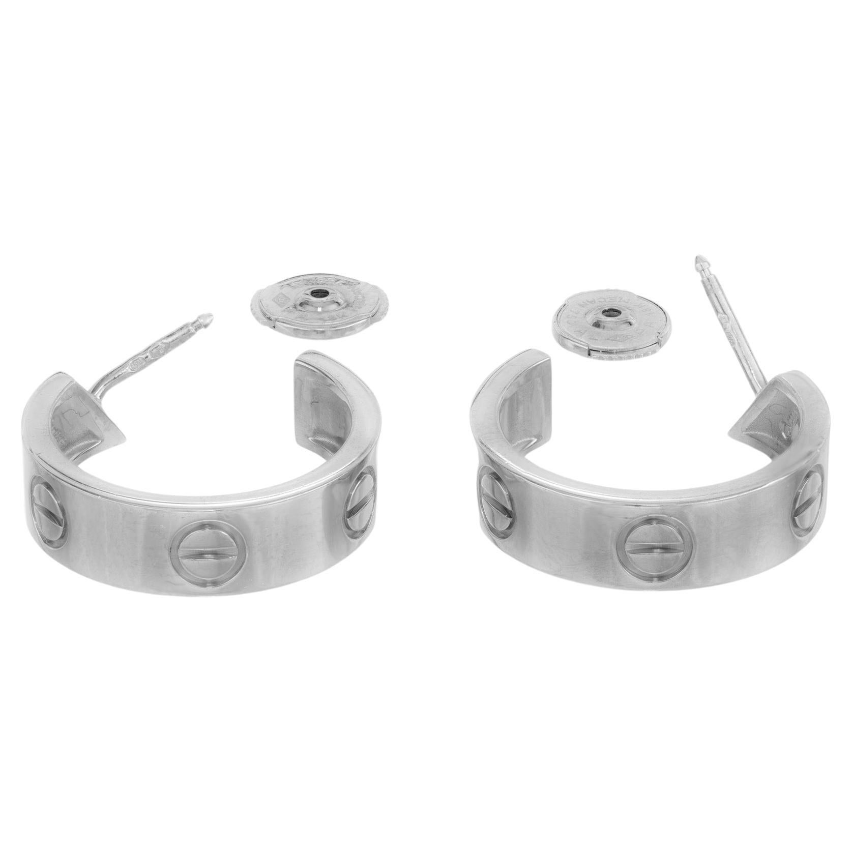 Cartier 18k White Gold Love Hoop Earrings 