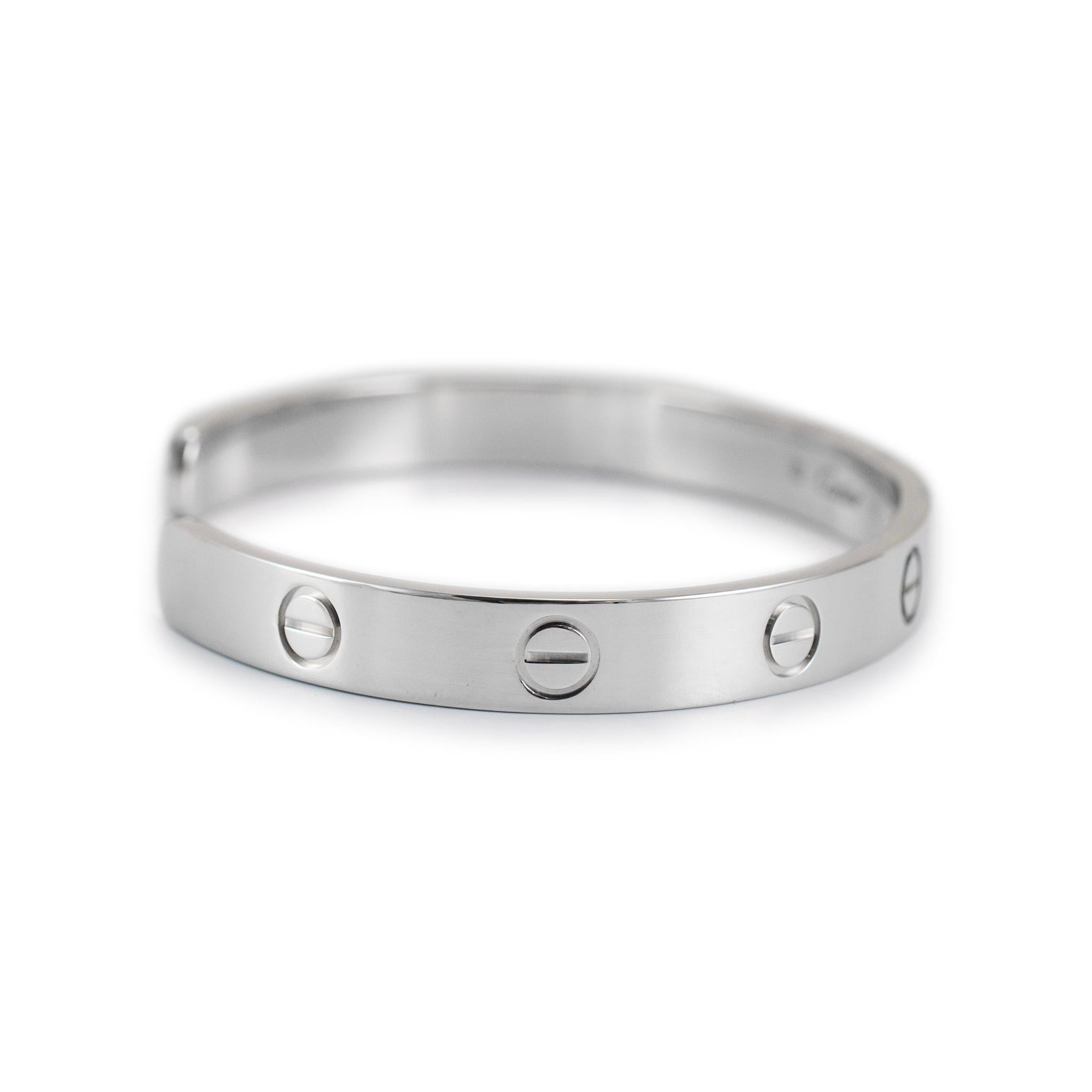 Cartier 18K White Gold Love One Diamond Cuff Bracelet In Excellent Condition In Houston, TX