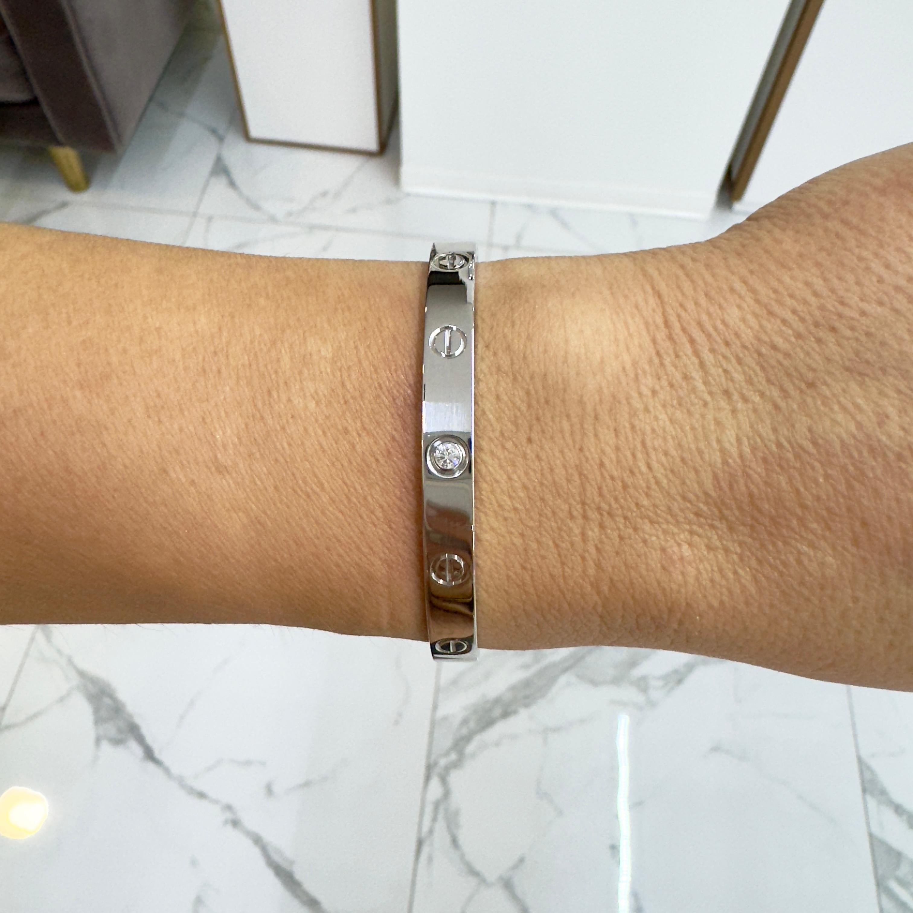 Women's or Men's Cartier 18K White Gold Love One Diamond Cuff Bracelet