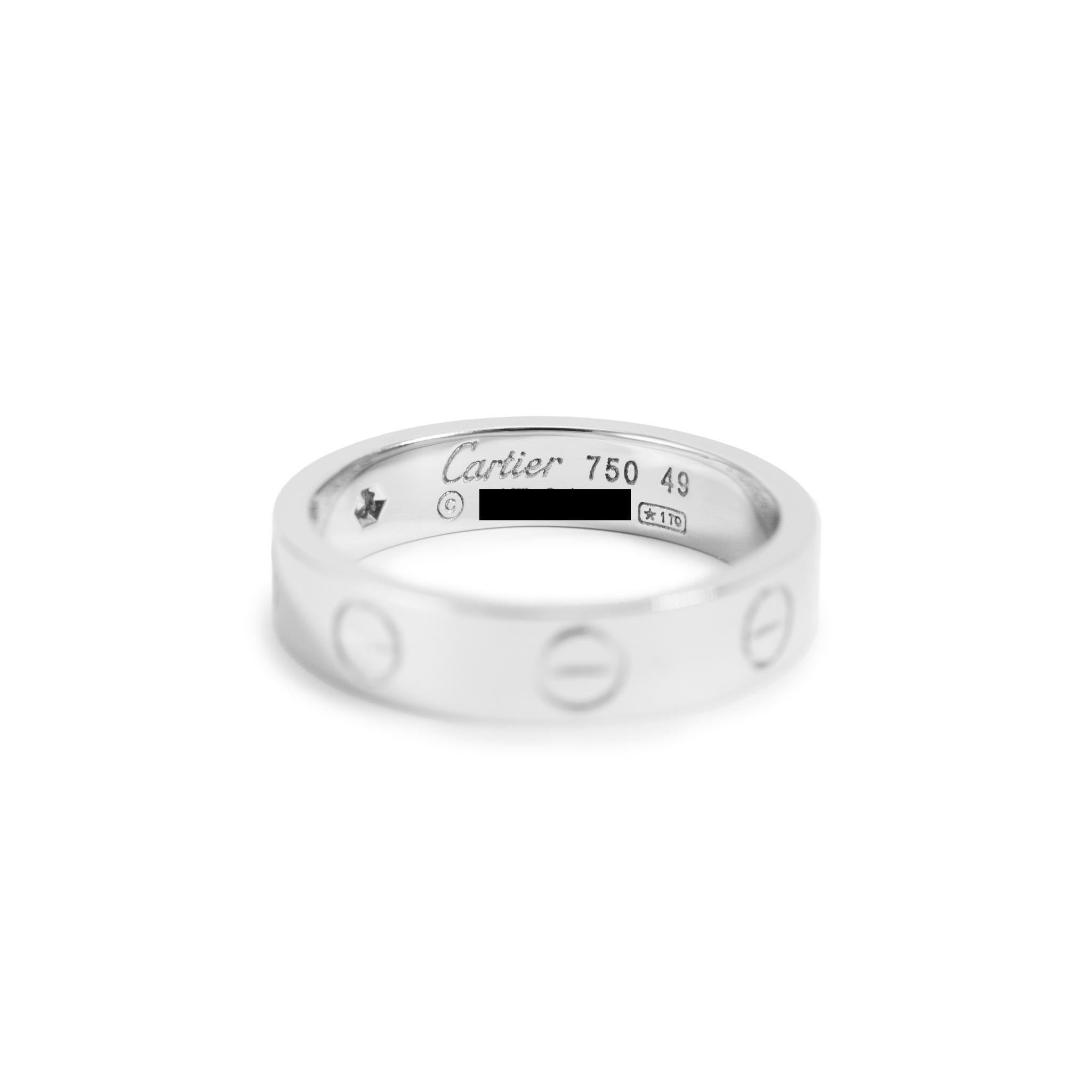 da uomo o donna Cartier Anello dell'amore in oro bianco 18 carati Modello piccolo 1 fascia di diamanti in vendita