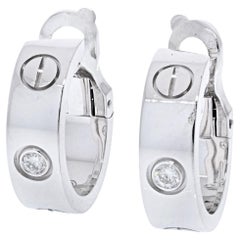 Cartier 18K White Gold Love Single Diamond Huggie Hoop Earrings