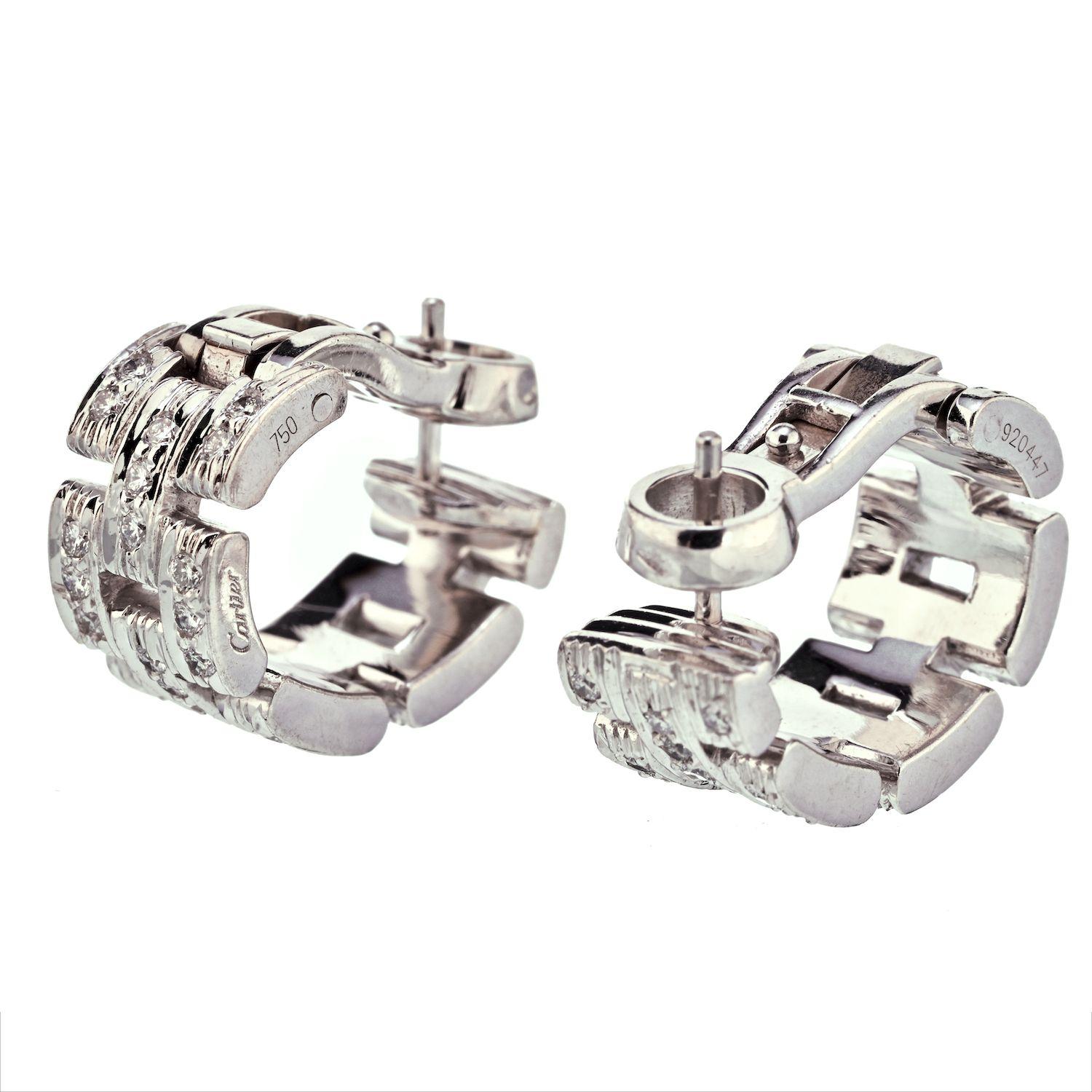 Cartier 18K White Gold Maillon Diamond Huggie Earrings In Excellent Condition In New York, NY