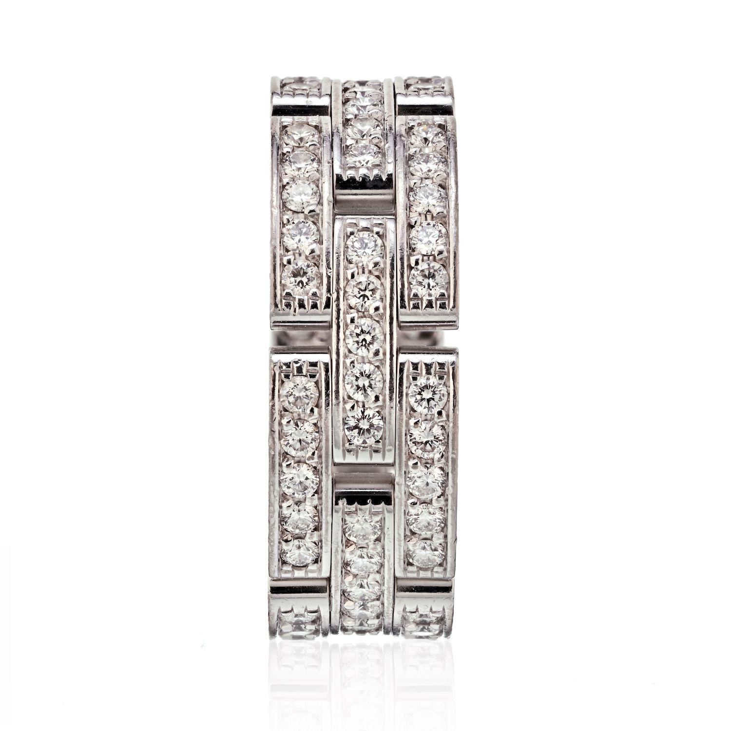 Women's Cartier 18K White Gold Maillon Panthere Three Diamond Row Ring For Sale