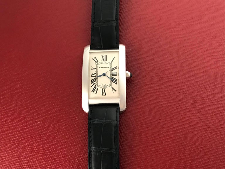 Cartier 18k White Gold Mens Tank Americaine Automatic Wrist Watch Ref ...