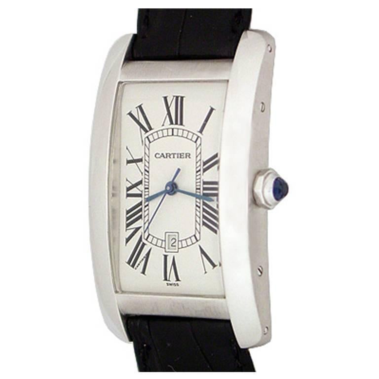 Cartier 18k White Gold Mens Tank Americaine Automatic Wrist Watch Ref W2603256 For Sale