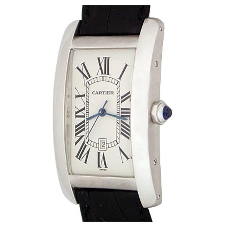 Cartier 18k White Gold Mens Tank Americaine Automatic Wrist Watch Ref