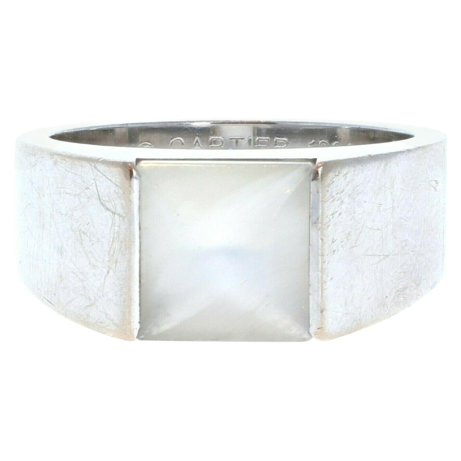 Cartier 18k White Gold Moonstone Tank Ring 12.6g For Sale