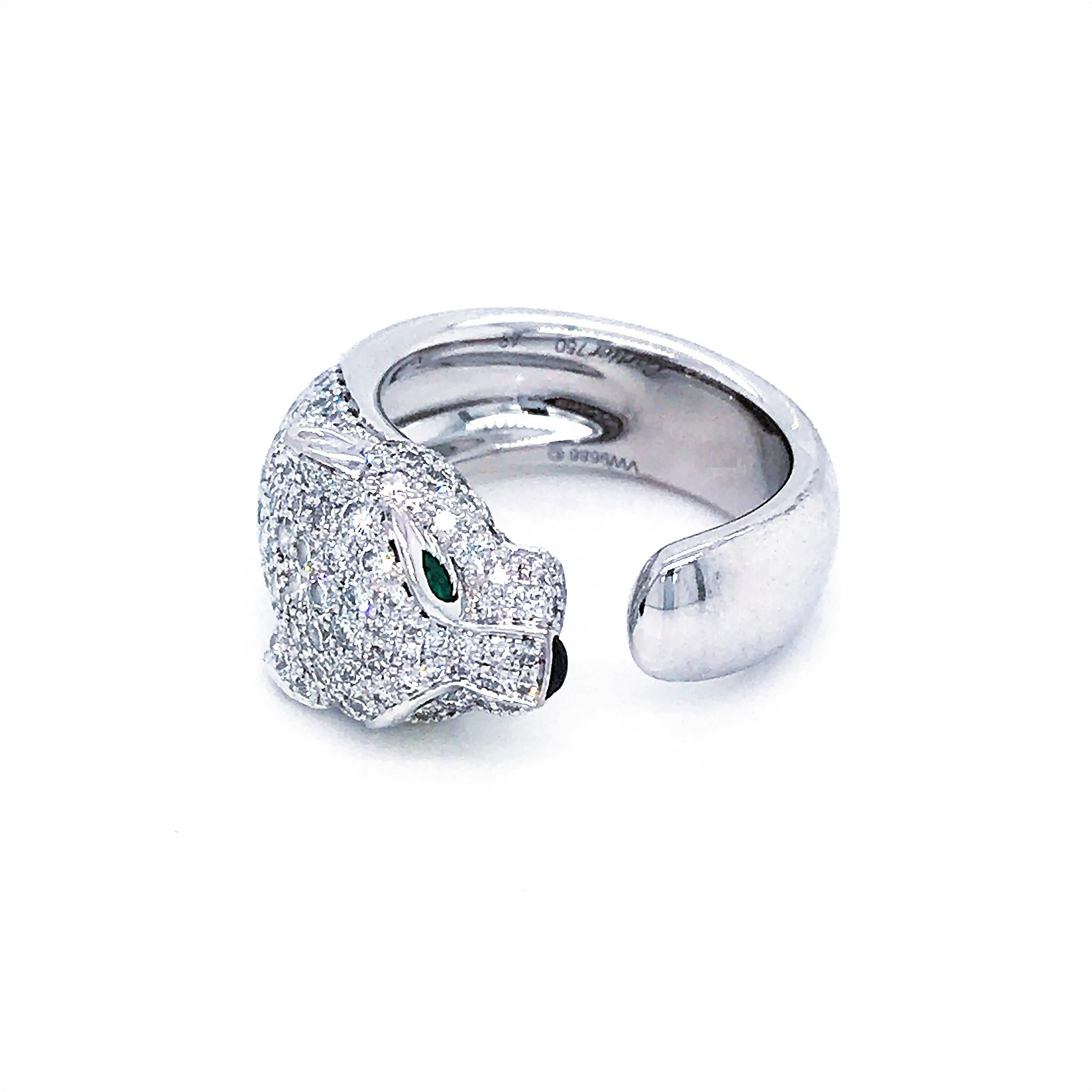 Cartier 18 Karat Gold Panthere Diamant mit Smaragd Augen und Onyx Nasenring (Rundschliff)