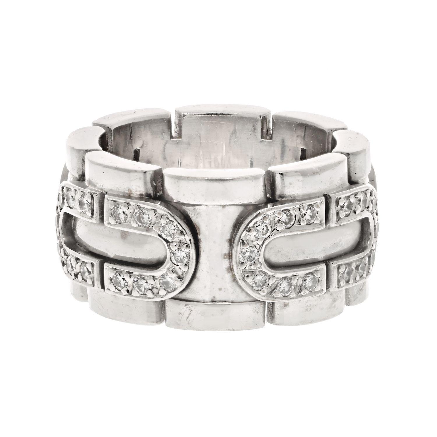 Modern Cartier 18K White Gold Panthere Maillon Diamond Ring For Sale