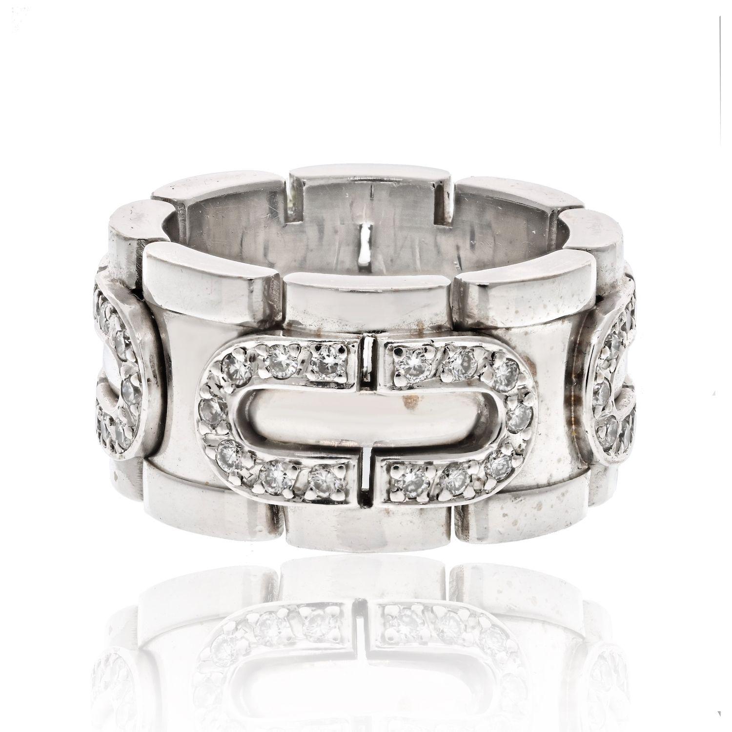 Women's Cartier 18K White Gold Panthere Maillon Diamond Ring For Sale