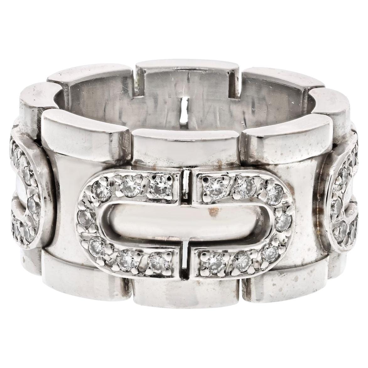 Cartier 18K White Gold Panthere Maillon Diamond Ring For Sale