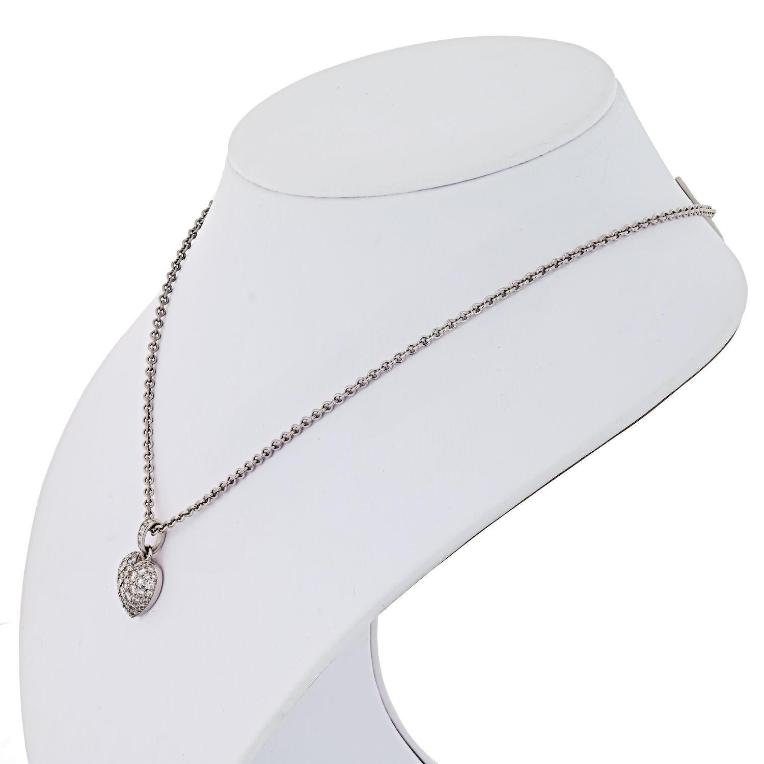Brilliant Cut Cartier 18 Karat White Gold Pave Diamond Heart on a Chain Pendant