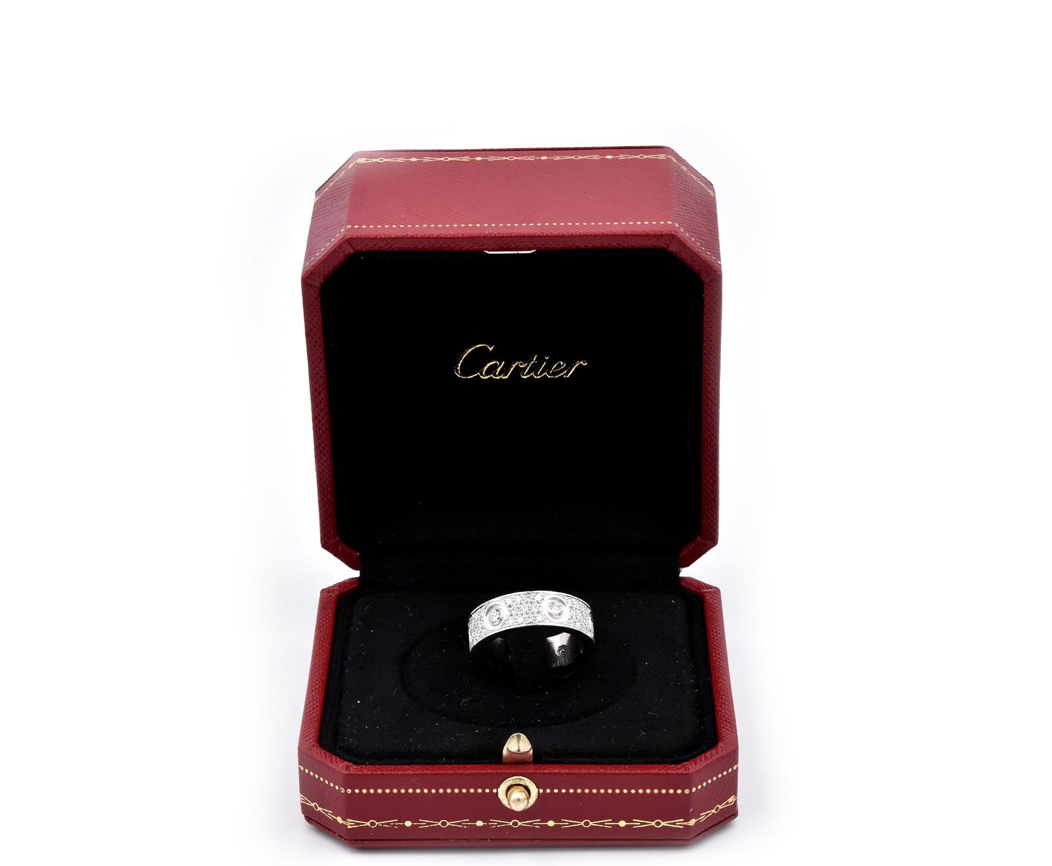 Women's or Men's Cartier 18 Karat White Gold Pave Diamond Love Ring