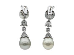 Cartier 18K White Gold Pearl & Diamond Earrings