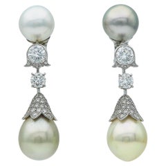 Cartier 18K White Gold Pearl & Diamond Earrings