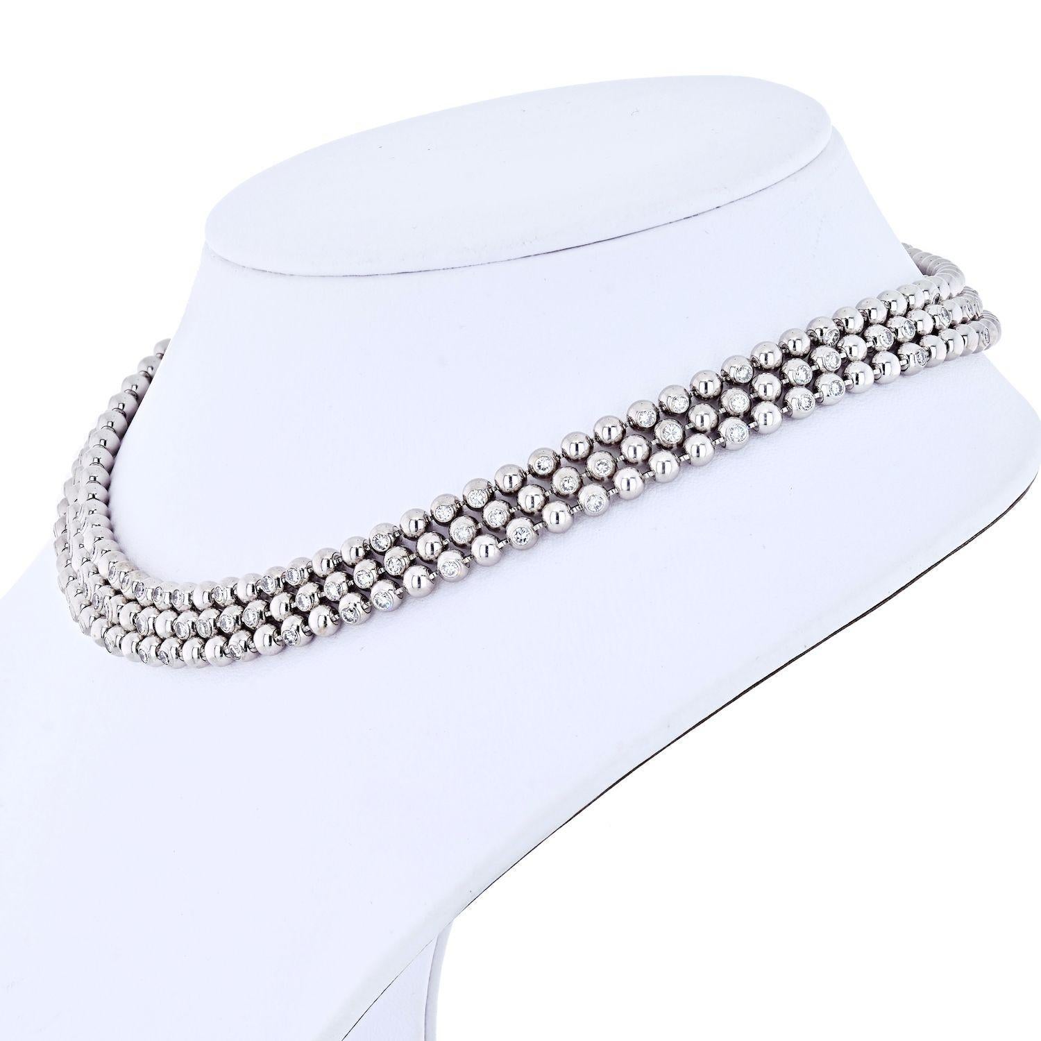Modern Cartier 18 Karat White Gold Perles de Diamants Three-Strand Diamond Necklace