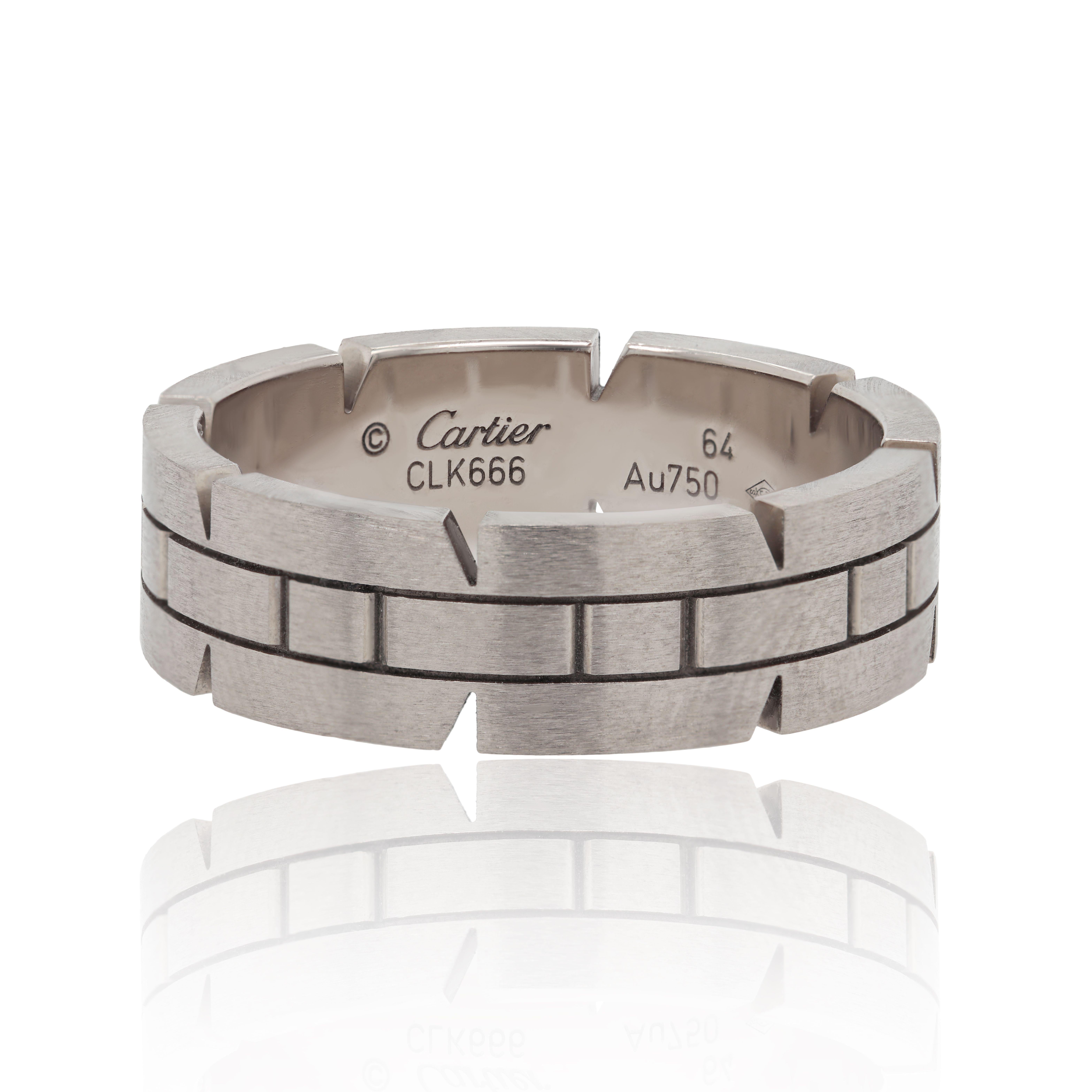 Fede nuziale originale Cartier in oro bianco 18 kt con scanalature e design inciso