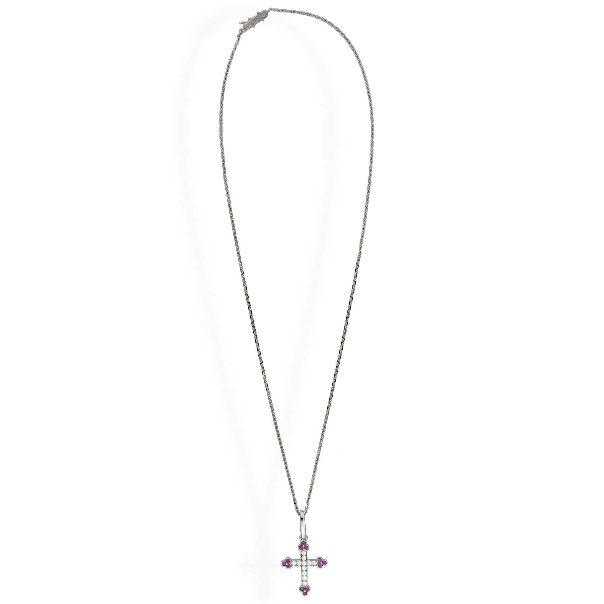 Women's Cartier 18 Karat White Gold Ruby and Diamond Cross Necklace