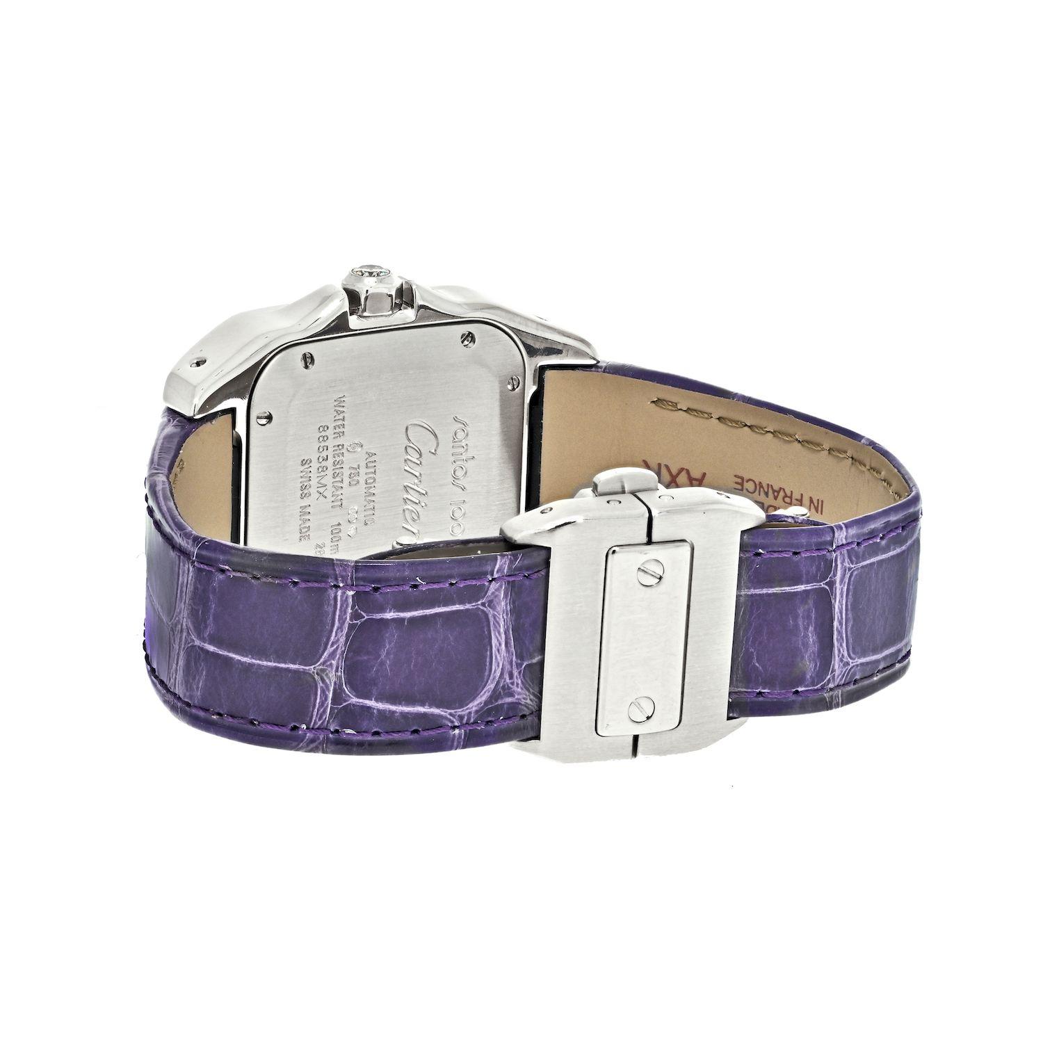 Moderne Cartier Montre Santos 100 unisexe en or blanc 18 carats et diamants en vente