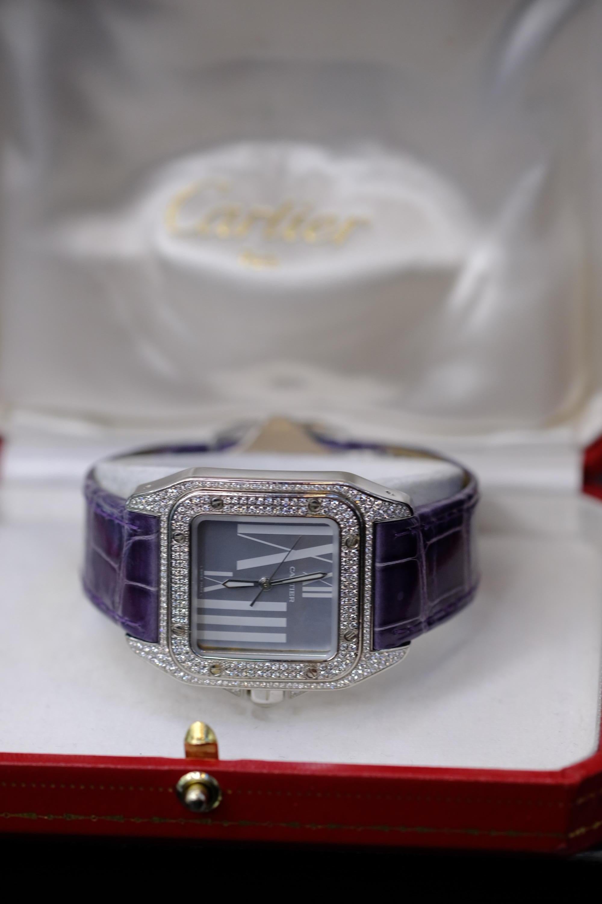 Cartier Montre Santos 100 unisexe en or blanc 18 carats et diamants Pour femmes en vente