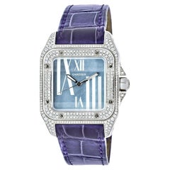 Cartier 18K White Gold Santos 100 Unisex White Gold Diamond Watch